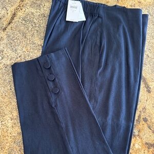 NWT J. Jill Linen Navy Stretch button hem ankle pants - S